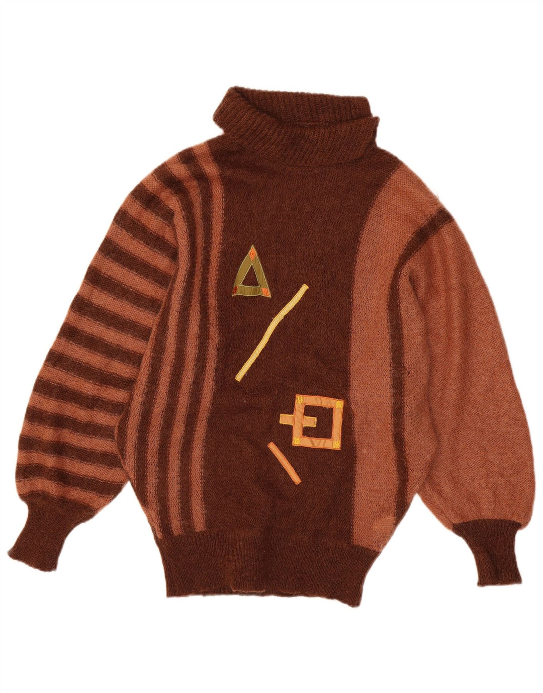 ВИНТАЖНЫЙ женский джемпер с высоким воротником, Великобритания 14, большой коричневый полосатый мохер