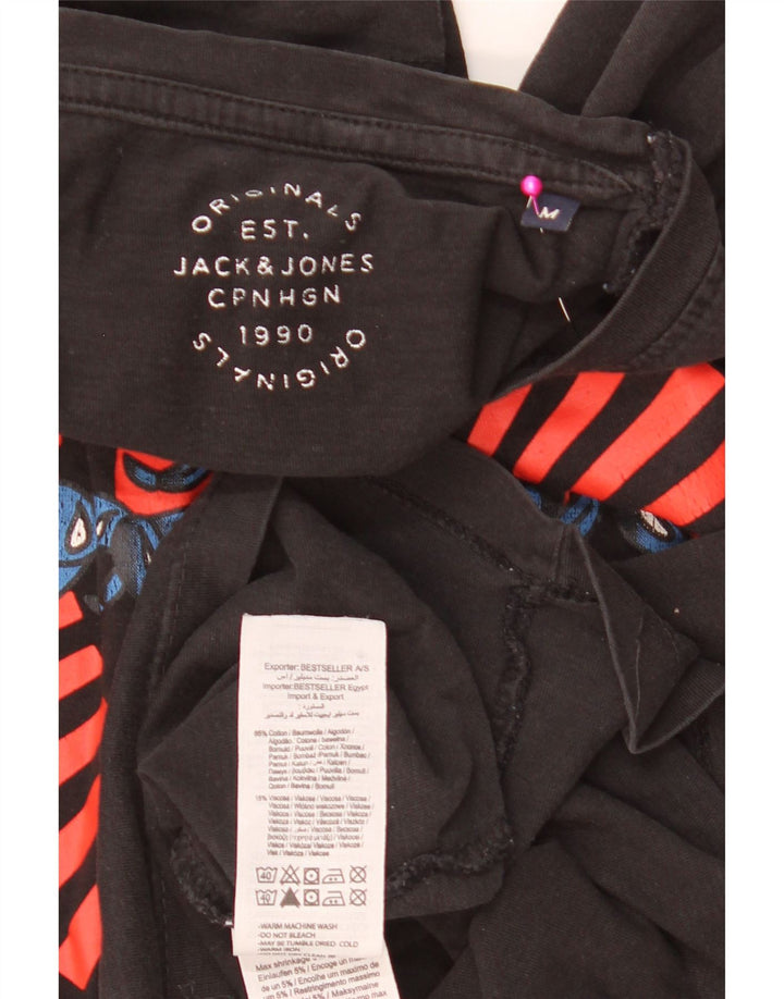 Мужская футболка с рисунком Jack & Jones из хлопка среднего размера, черная