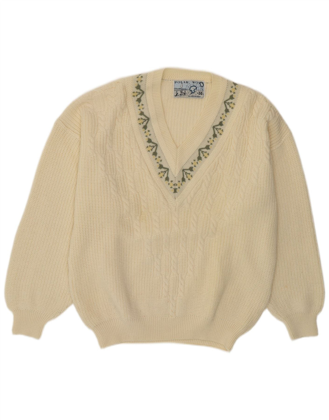 Мужской джемпер с v-образным вырезом Il Granchio XL, белый цветочный принт, новая шерсть