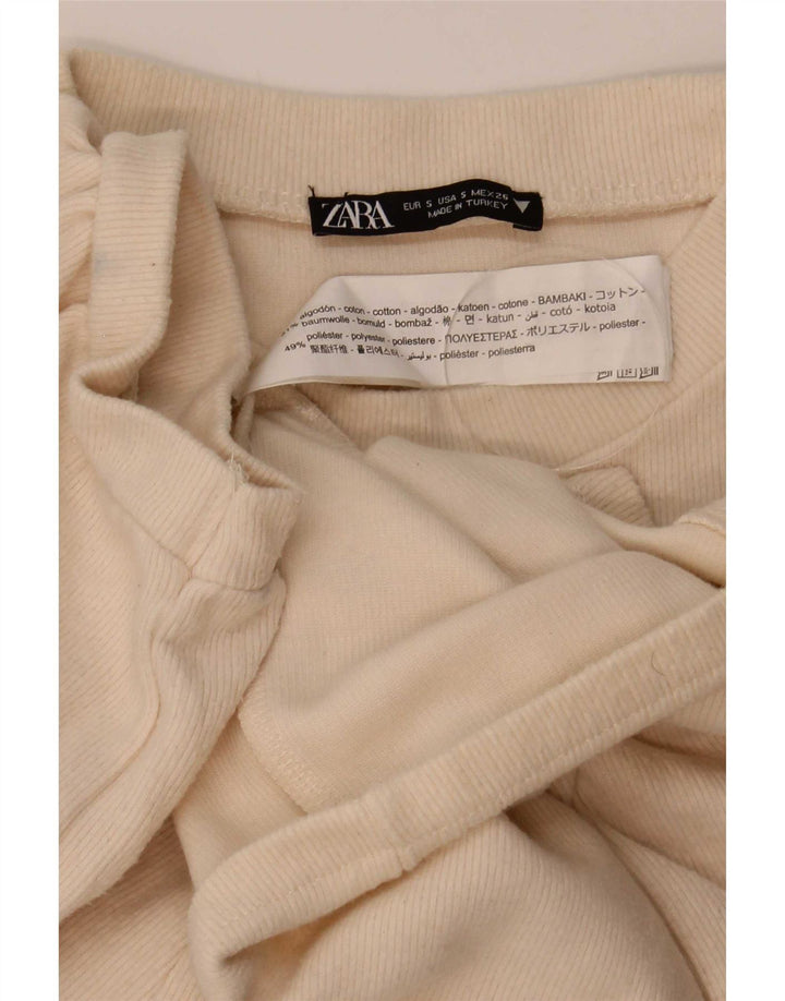 Женская укороченная блузка Zara UK 10, маленький размер, бежевый хлопок