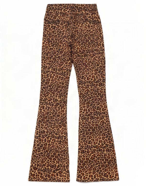 Topshop Женские повседневные брюки-клеш W26 L30 Коричневые вискозные с животным принтом