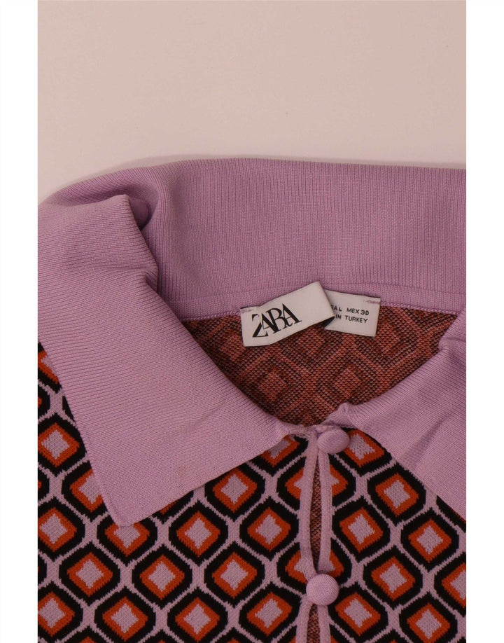 Женский укороченный кардиган Zara UK 16, большой разноцветный геометрический узор