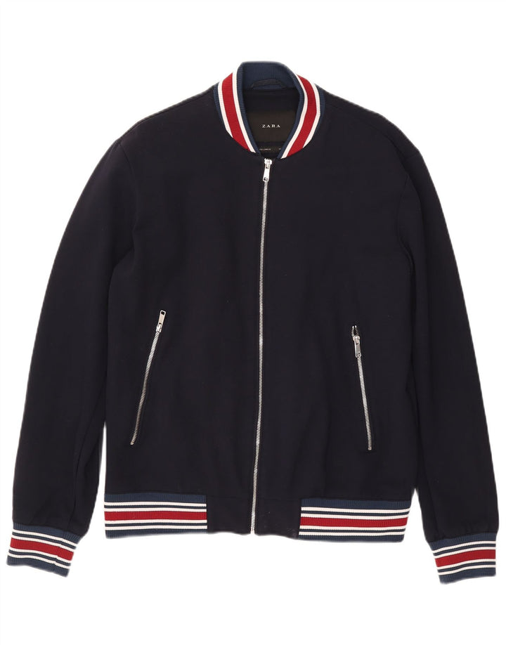 Мужская куртка-бомбер Zara UK 40, большая, темно-синяя в полоску, вискоза