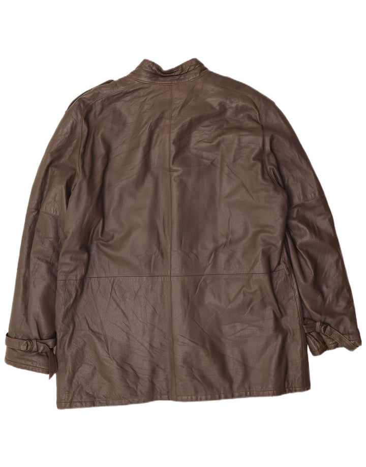 Винтажная мужская кожаная куртка в стиле милитари IT 56 3XL серая кожаная