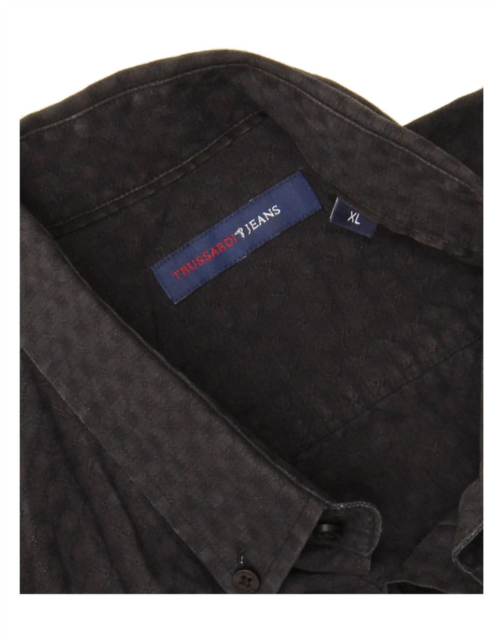 TRUSSARDI JEANS Mens Shirt XL Black Check Cotton Vintage Trussardi Jeans and Second-Hand Trussardi Jeans from Messina Hembry 