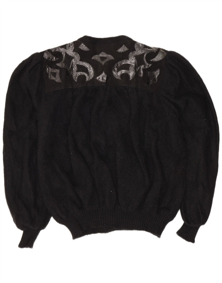 Винтажный женский свитер-кардиган с абстрактным узором, Великобритания, 20, 2XL, черный, ретро