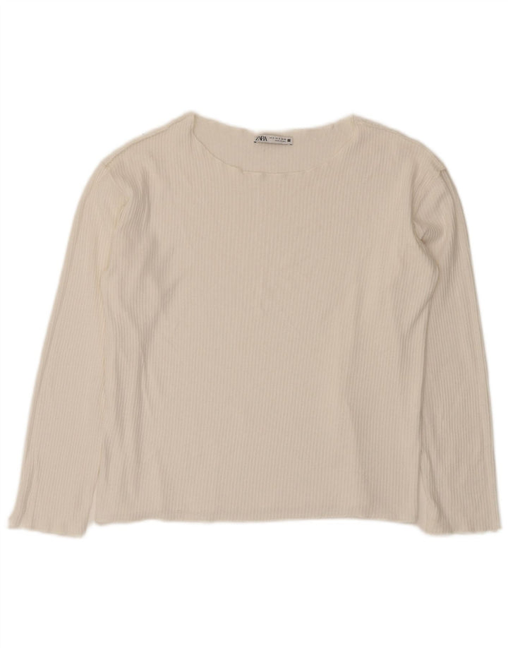 Женский укороченный топ оверсайз с длинным рукавом Zara UK 10, маленький белый