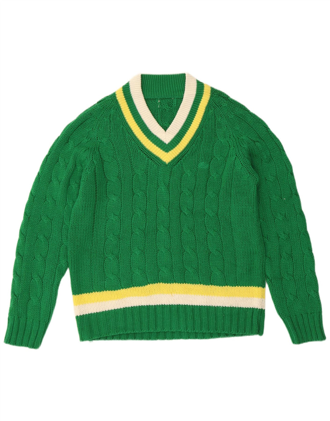 ВИНТАЖНЫЙ женский джемпер с v-образным вырезом, Великобритания 16, большой зеленый в полоску