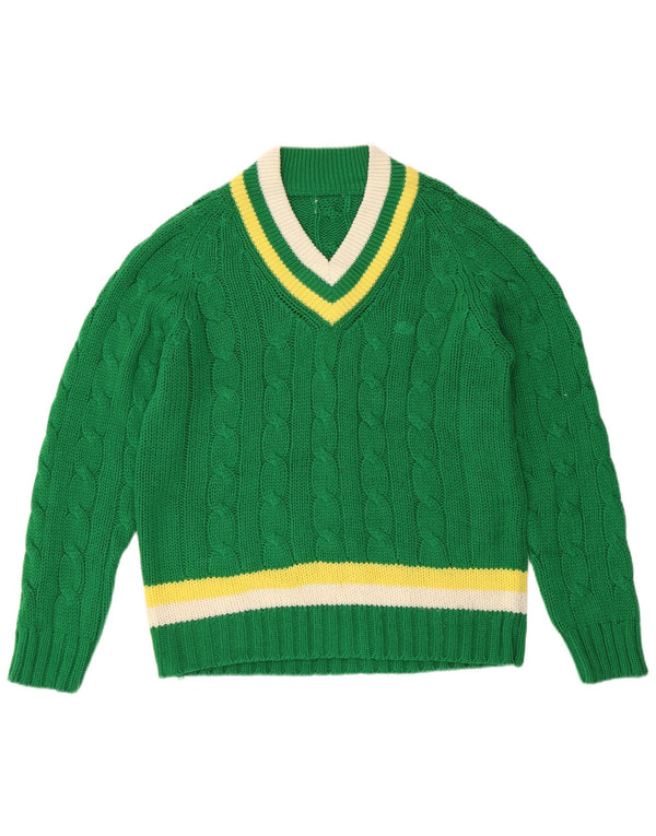 ВИНТАЖНЫЙ женский джемпер с v-образным вырезом, Великобритания 16, большой зеленый в полоску