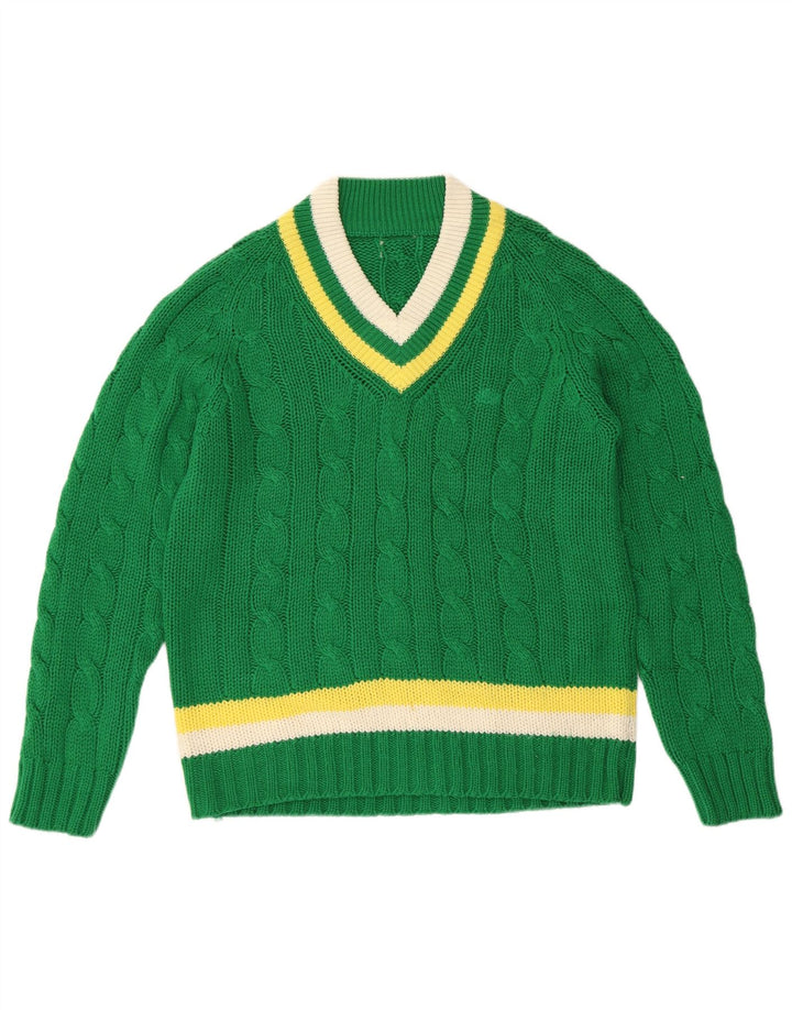 ВИНТАЖНЫЙ женский джемпер с v-образным вырезом, Великобритания 16, большой зеленый в полоску