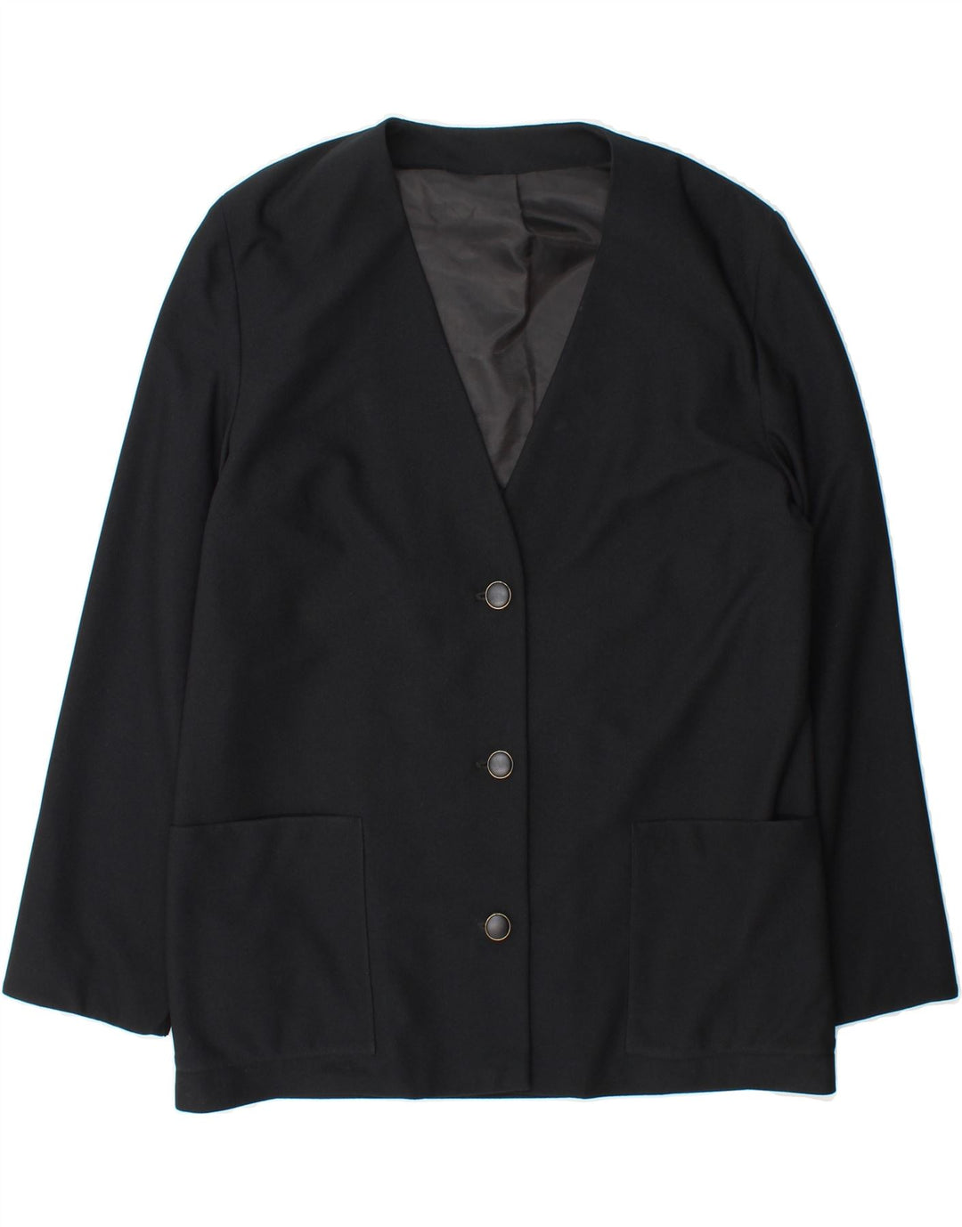 VINTAGE Womens 3 Button Blazer Jacket UK 14 Large Black Polyester Vintage Vintage and Second-Hand Vintage from Messina Hembry 