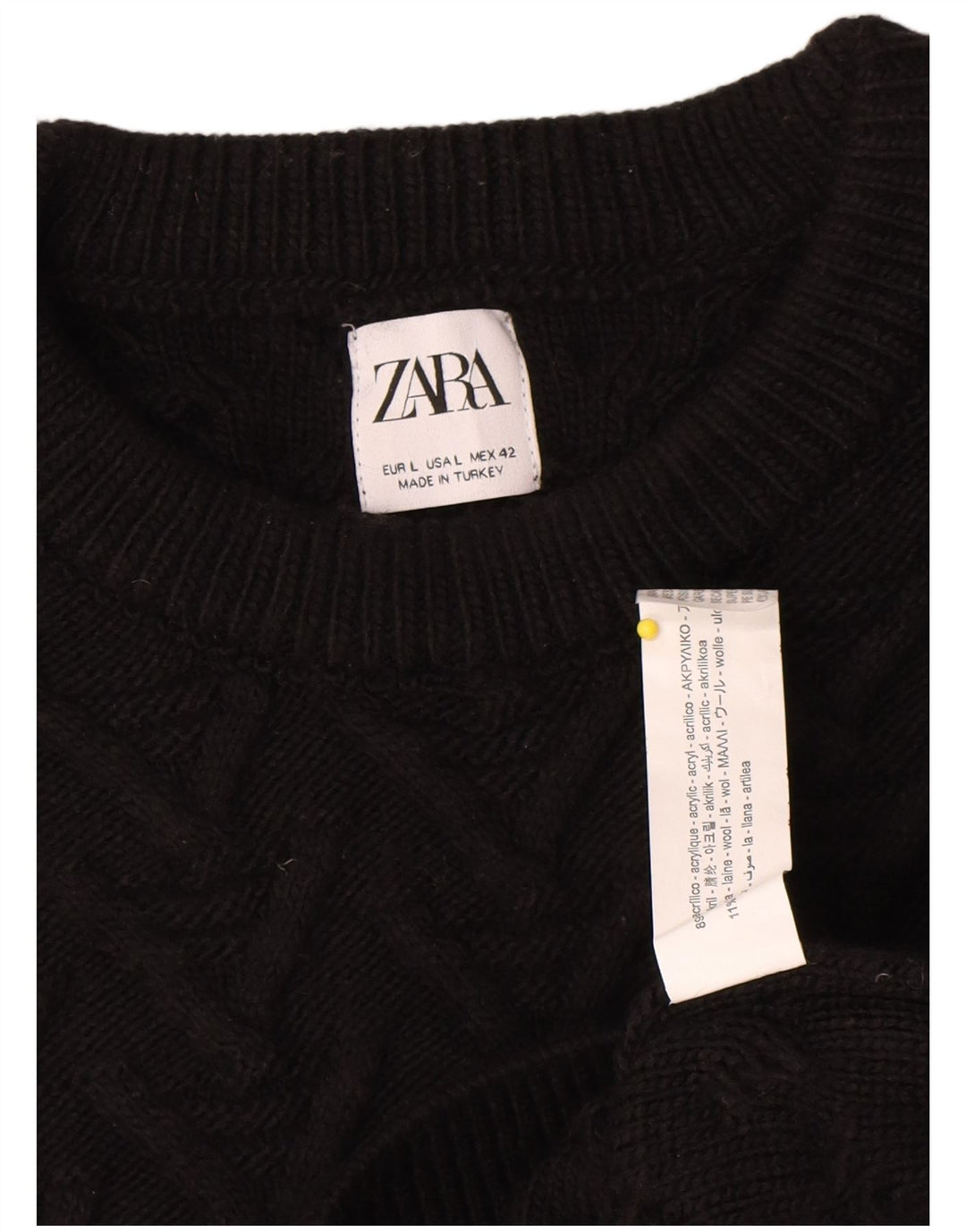 Мужской джемпер с круглым вырезом Zara, большой черный акрил