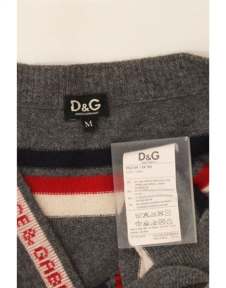 Мужской кардиган с рисунком Dolce & Gabbana, шерстяной свитер в серую полоску среднего размера