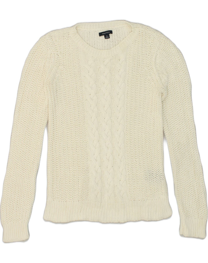 NAUTICA Womens Crew Neck Jumper Sweater UK 12 Medium White Cotton | Vintage Nautica | Thrift | Second-Hand Nautica | Used Clothing | Messina Hembry 