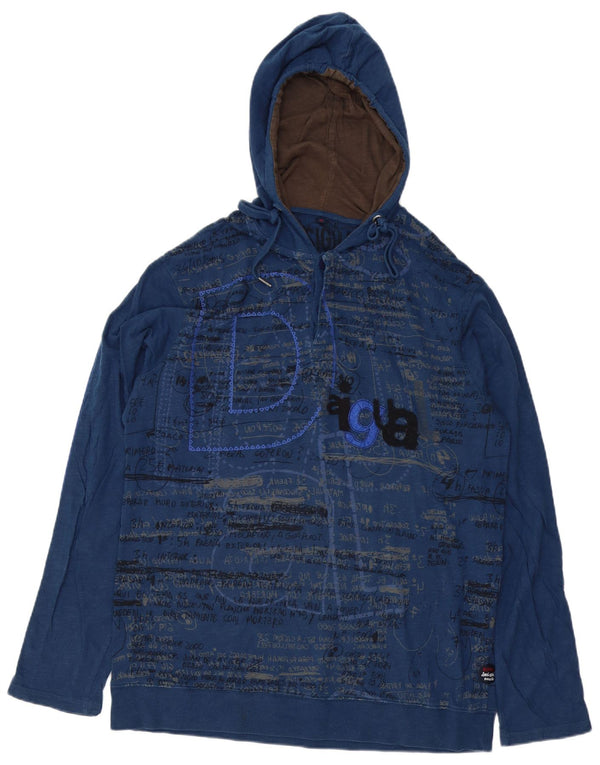 Мужской топ Desigual с капюшоном и графикой, длинный рукав, синий хлопок, размер XL