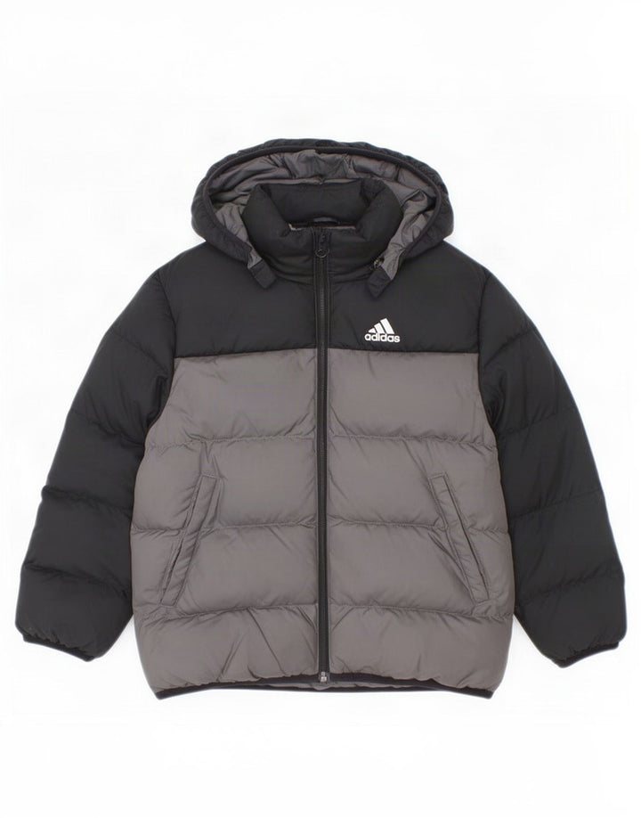 Утепленная куртка Adidas с капюшоном для мальчиков 6-7 лет, черная, полиэстер с цветными блоками