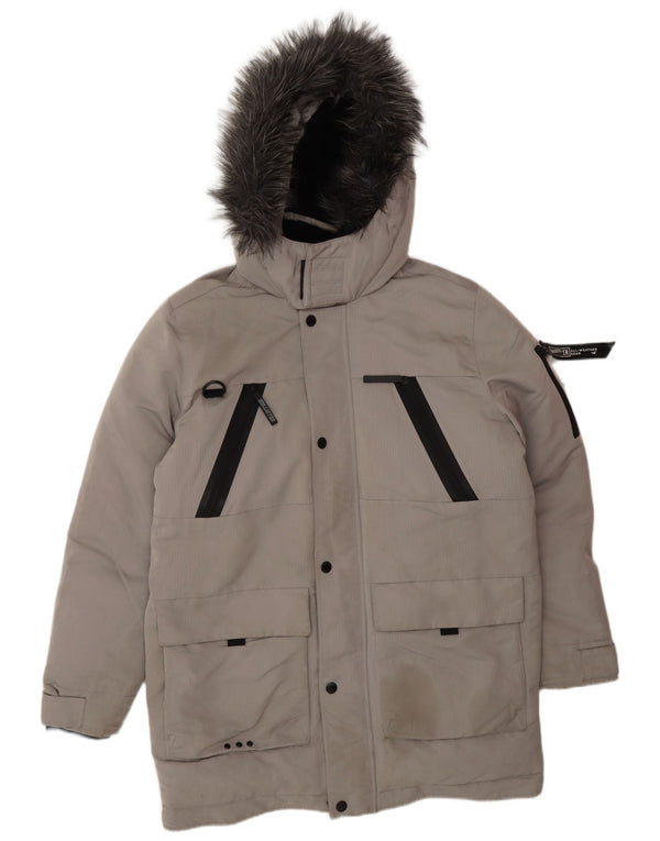 HOLLISTER Мужская стеганая куртка с капюшоном UK 40, большой серый полиэстер