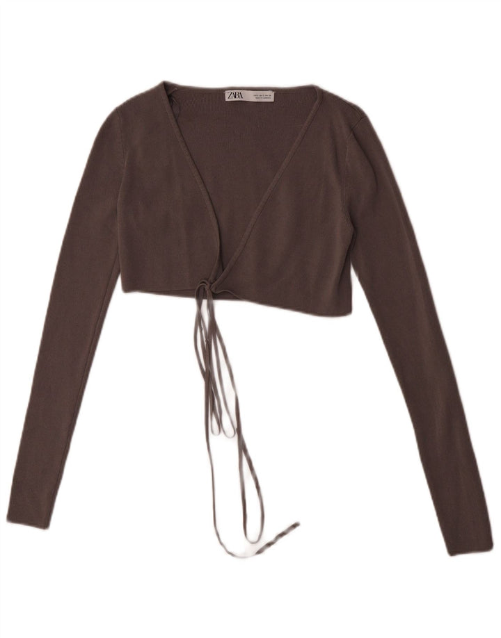 Женский укороченный кардиган Zara UK 8, маленький, серый, вискоза