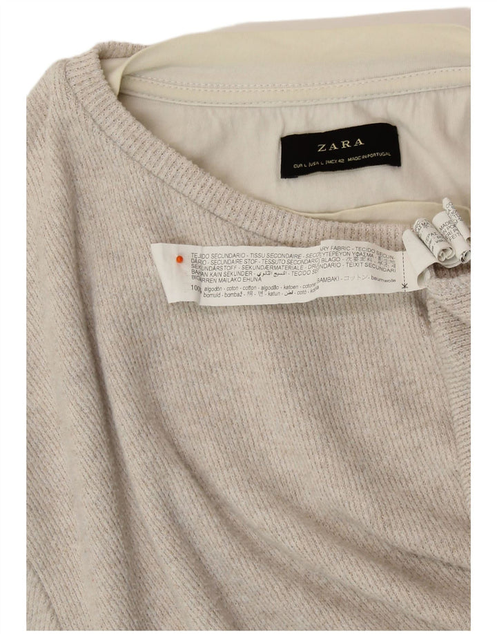 Женский топ ZARA с длинным рукавом UK 16, большой размер, бежевый хлопок