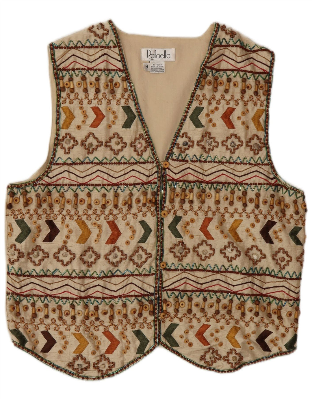 Винтажный женский жилет UK 14, средний бежевый, шелковый с геометрическим узором