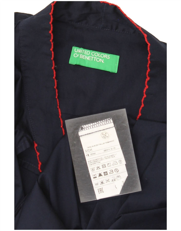 BENETTON Женская блузка с завязками спереди и длинными рукавами, топ UK 10, маленький темно-синий