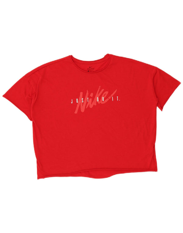 Женская укороченная футболка оверсайз с рисунком Nike Dri Fit UK 14, средний красный