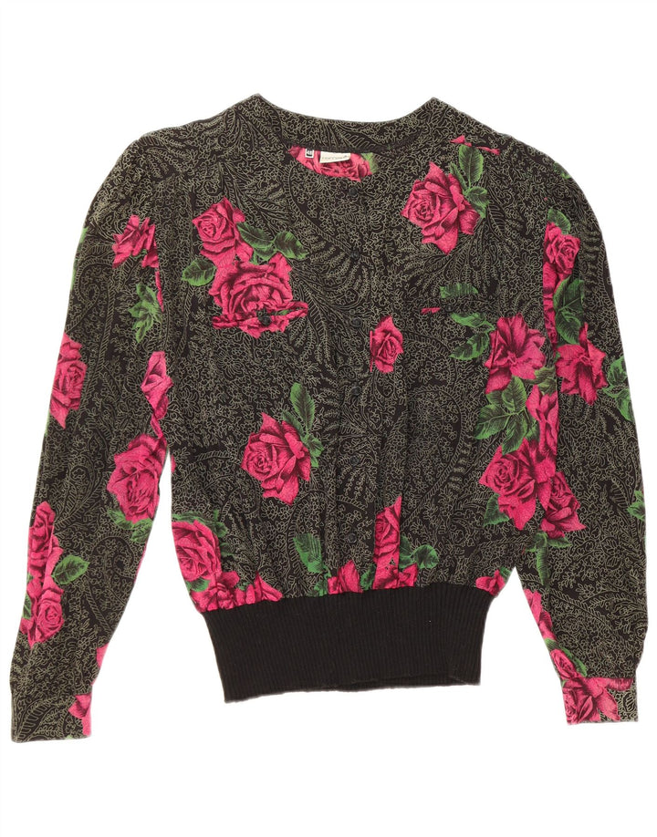 FERRETTI Женская блузка с длинным рукавом IT 48 XL, черная, шелковая с цветочным принтом