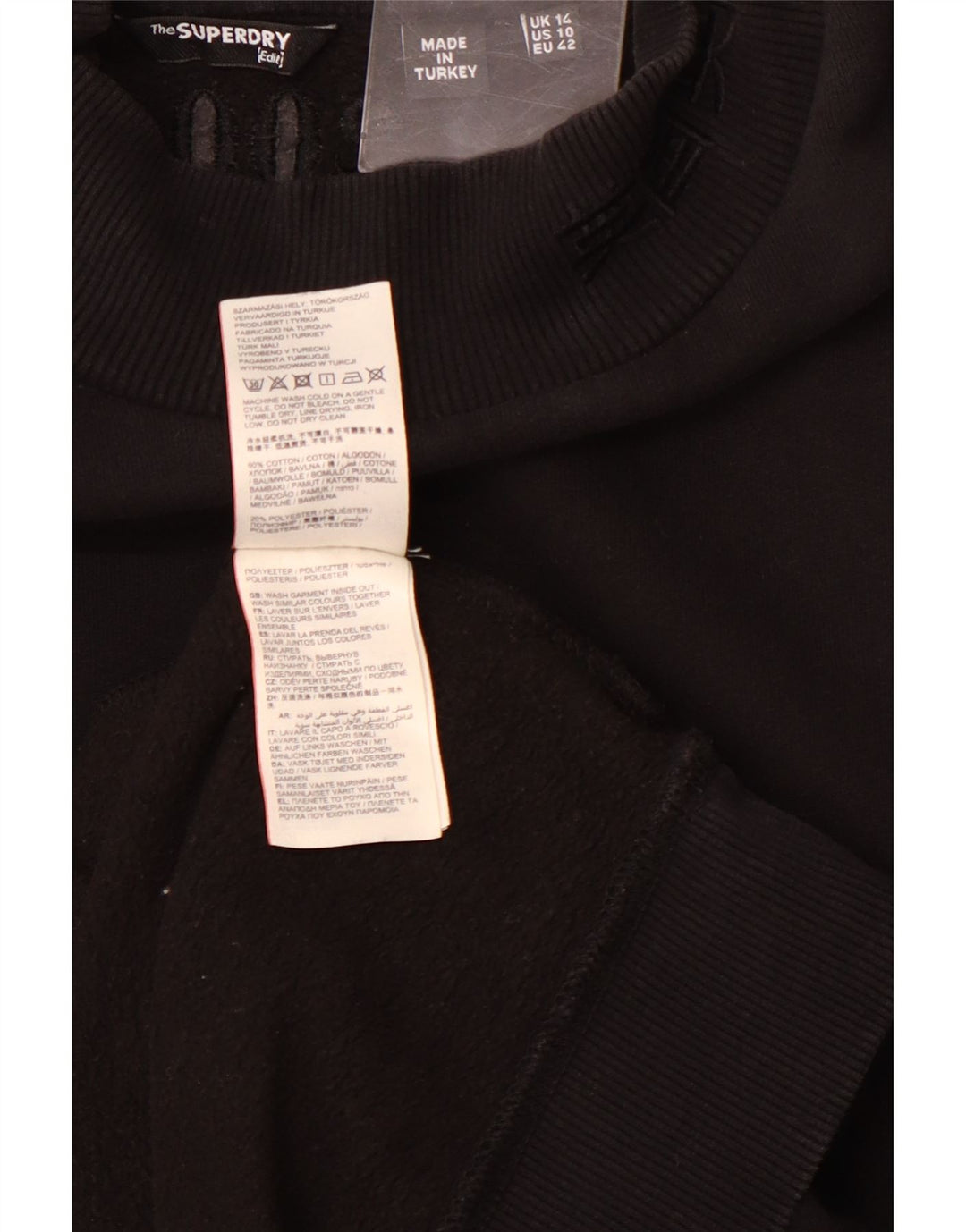 Женский свитер-джемпер с рисунком SUPERDRY, Великобритания 14, большой черный хлопок