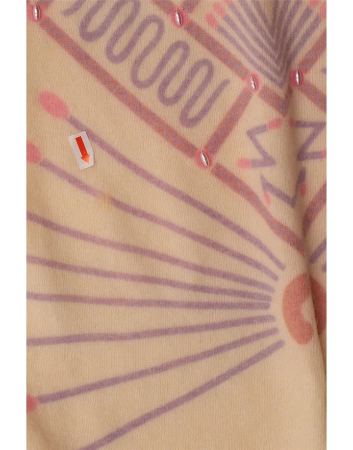 ВИНТАЖНЫЙ женский джемпер с круглым вырезом, Великобритания 16, большой кремовый белый с геометрическим узором