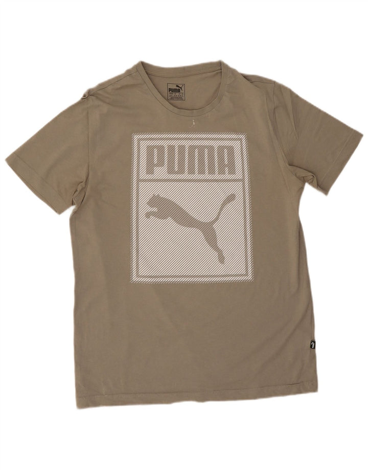 Мужская футболка с рисунком Puma, хлопковый топ среднего бежевого цвета