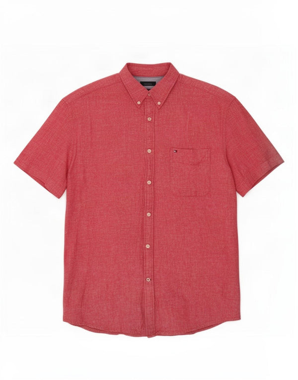 Tommy Hilfiger Мужская рубашка с коротким рукавом на заказ, XL, красный хлопок