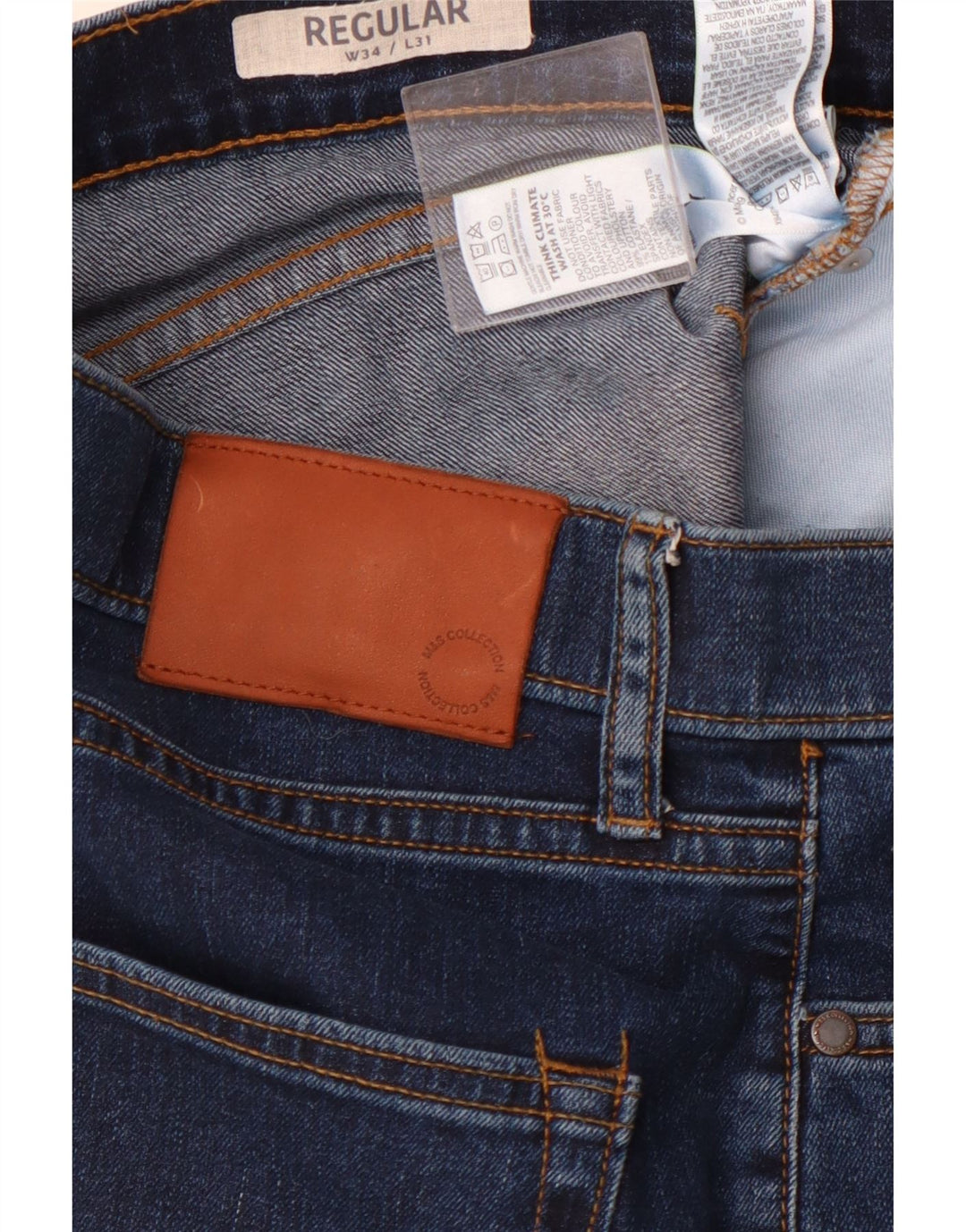 Мужские прямые джинсы MARKS & SPENCER W34 L31 темно-синего цвета, хлопок