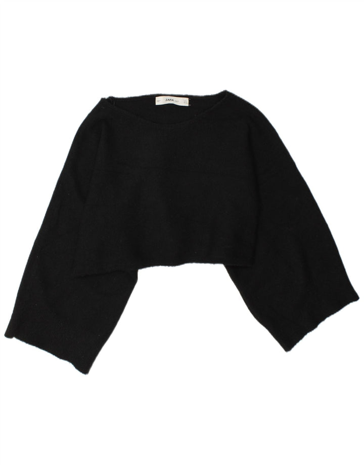 Женский укороченный топ оверсайз с длинным рукавом Zara UK 14, средний черный