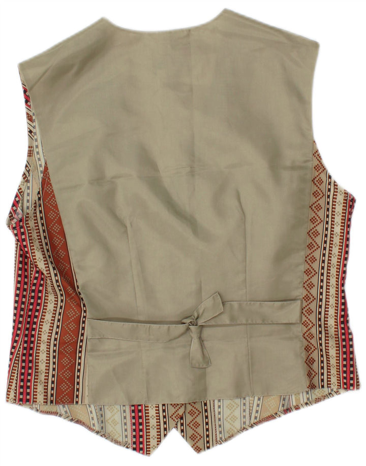 Винтажный женский жилет UK 14, средний разноцветный полиэстер с геометрическим рисунком