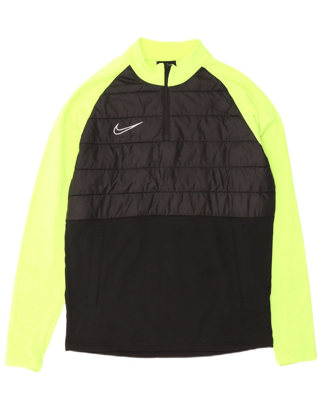 Мужской пуловер с воротником на молнии NIKE Dri Fit, спортивный костюм среднего размера, черный с цветными блоками