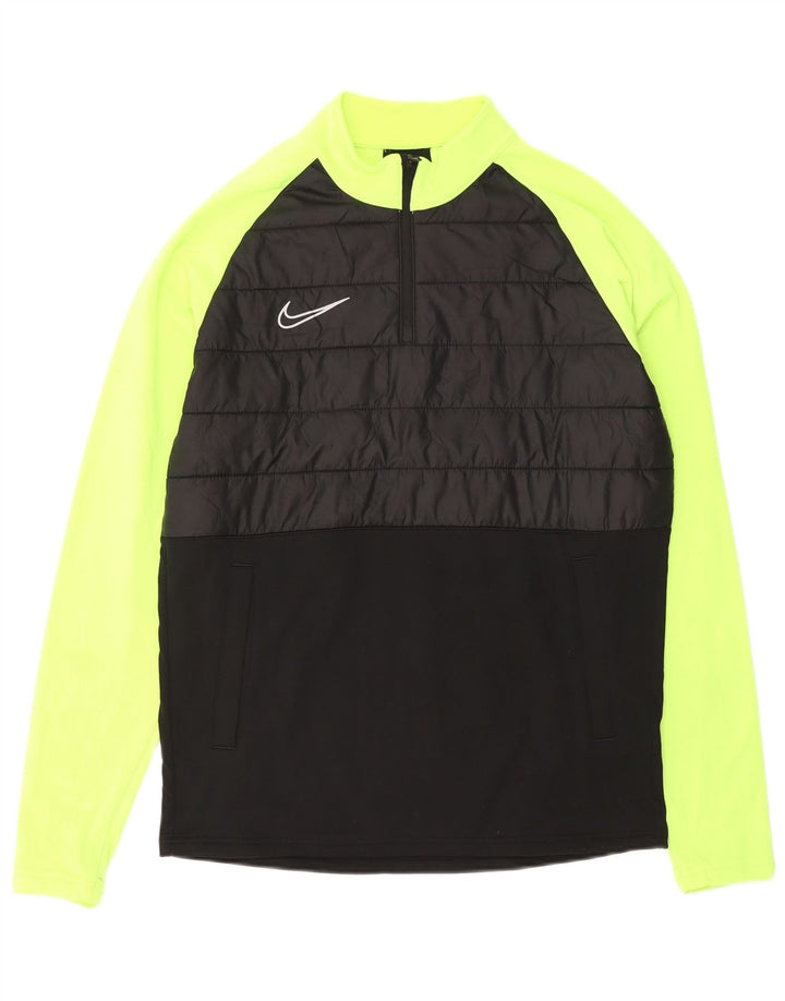 Мужской пуловер с воротником на молнии NIKE Dri Fit, спортивный костюм среднего размера, черный с цветными блоками