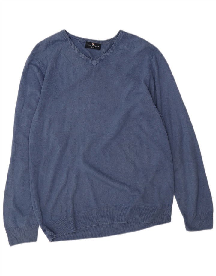 Мужской джемпер с v-образным вырезом Marks & Spencer Blue Harbour, большой темно-синий
