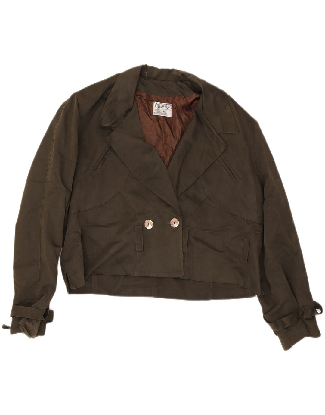 Винтажная женская укороченная двубортная куртка UK 18 XL из вискозы цвета хаки