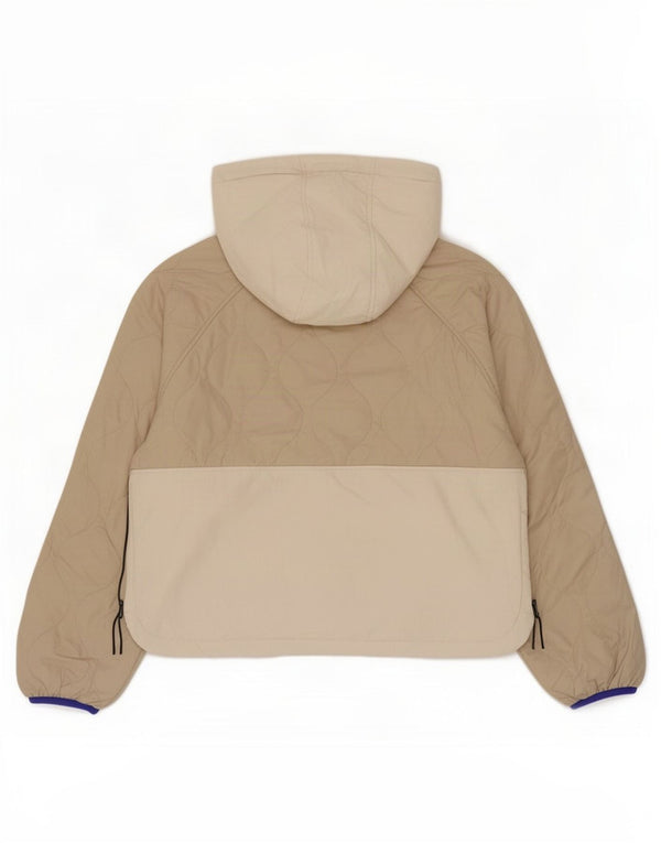 Женская стеганая куртка Zara UK 16, большой размер, бежевый, полиэстер с цветными блоками