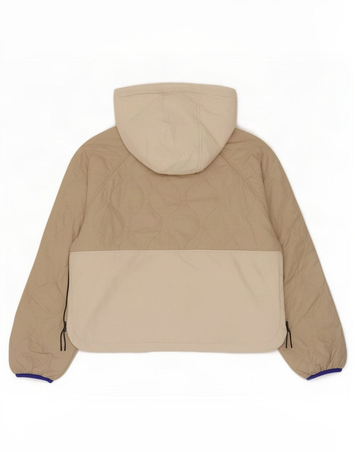 Женская стеганая куртка Zara UK 16, большой размер, бежевый, полиэстер с цветными блоками