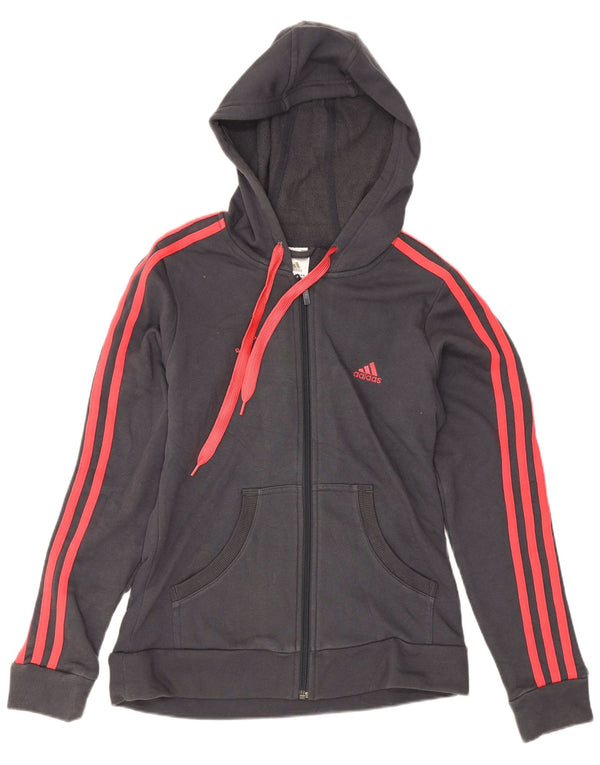 Женский свитер с капюшоном на молнии Adidas UK 12, хлопковый средний серый цвет