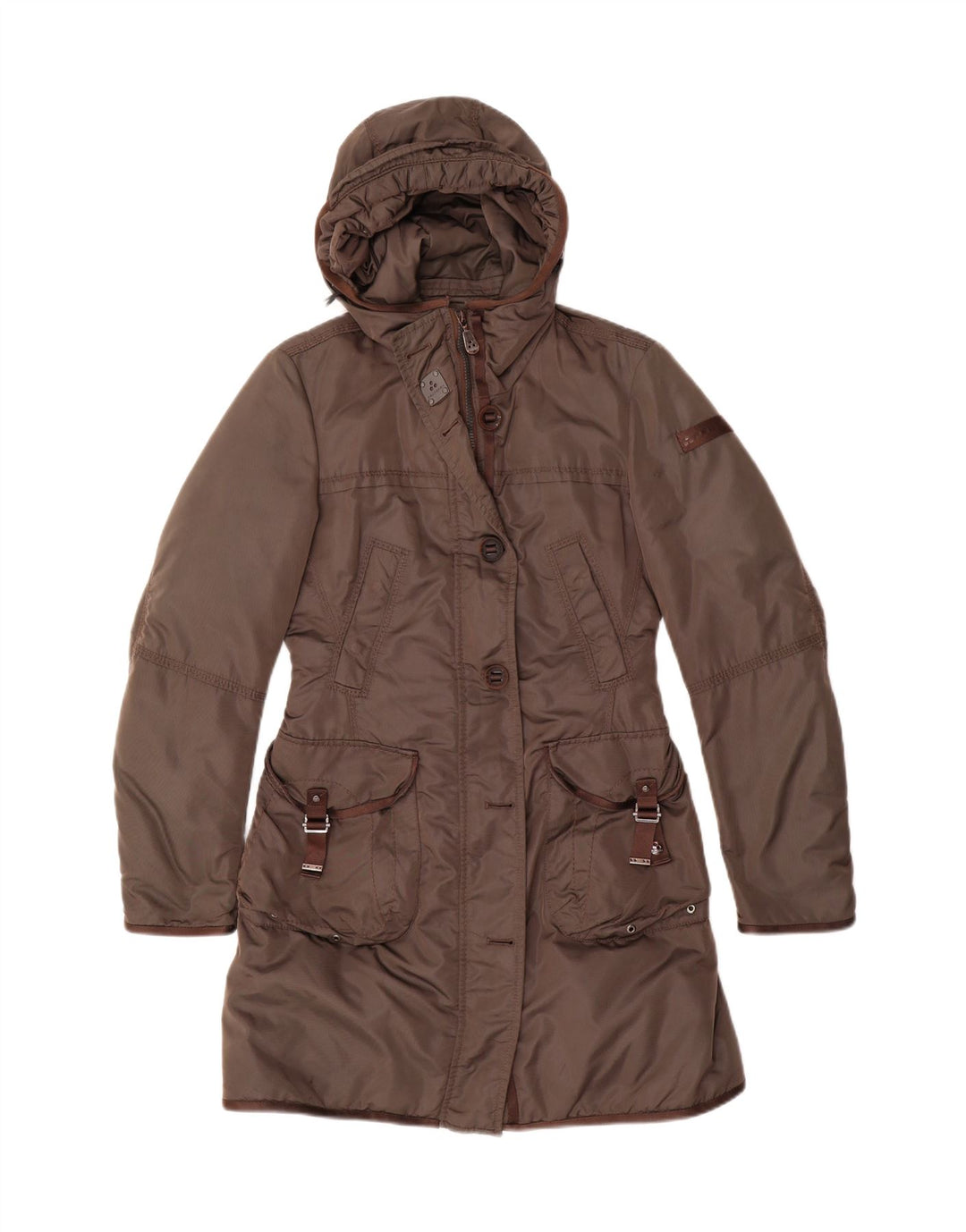 PEUTEREY Женское стеганое пальто с капюшоном IT 40, маленький, хаки, полиэстер