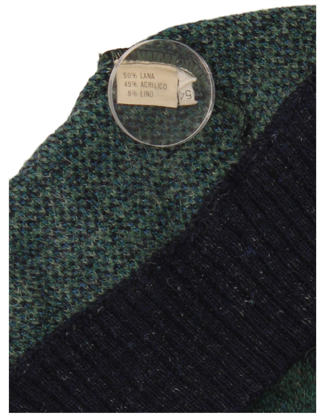 Винтажный мужской свитер-кардиган IT 54 XL темно-синий в клетку, шерсть