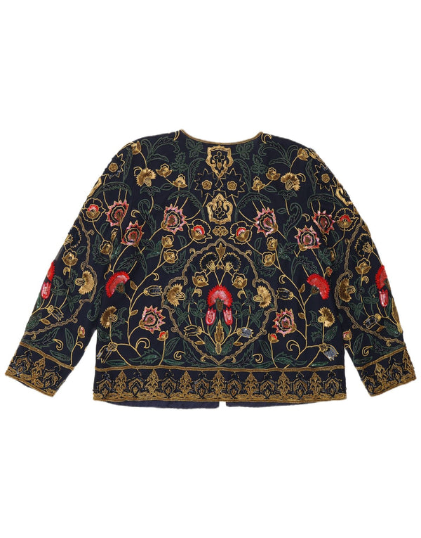 Женский кардиган свободного кроя PAST TIME UK 10, маленький темно-синий шелковый цветочный принт