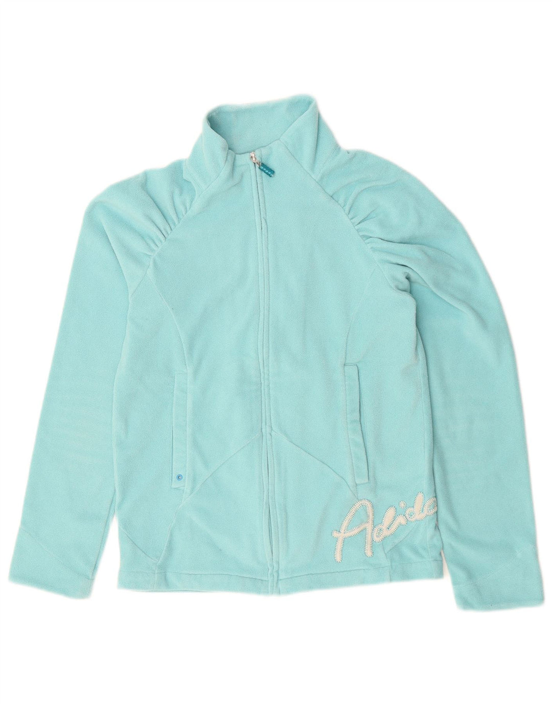 ADIDAS Girls Graphic Fleece Jacket 13-14 Years Blue Polyester