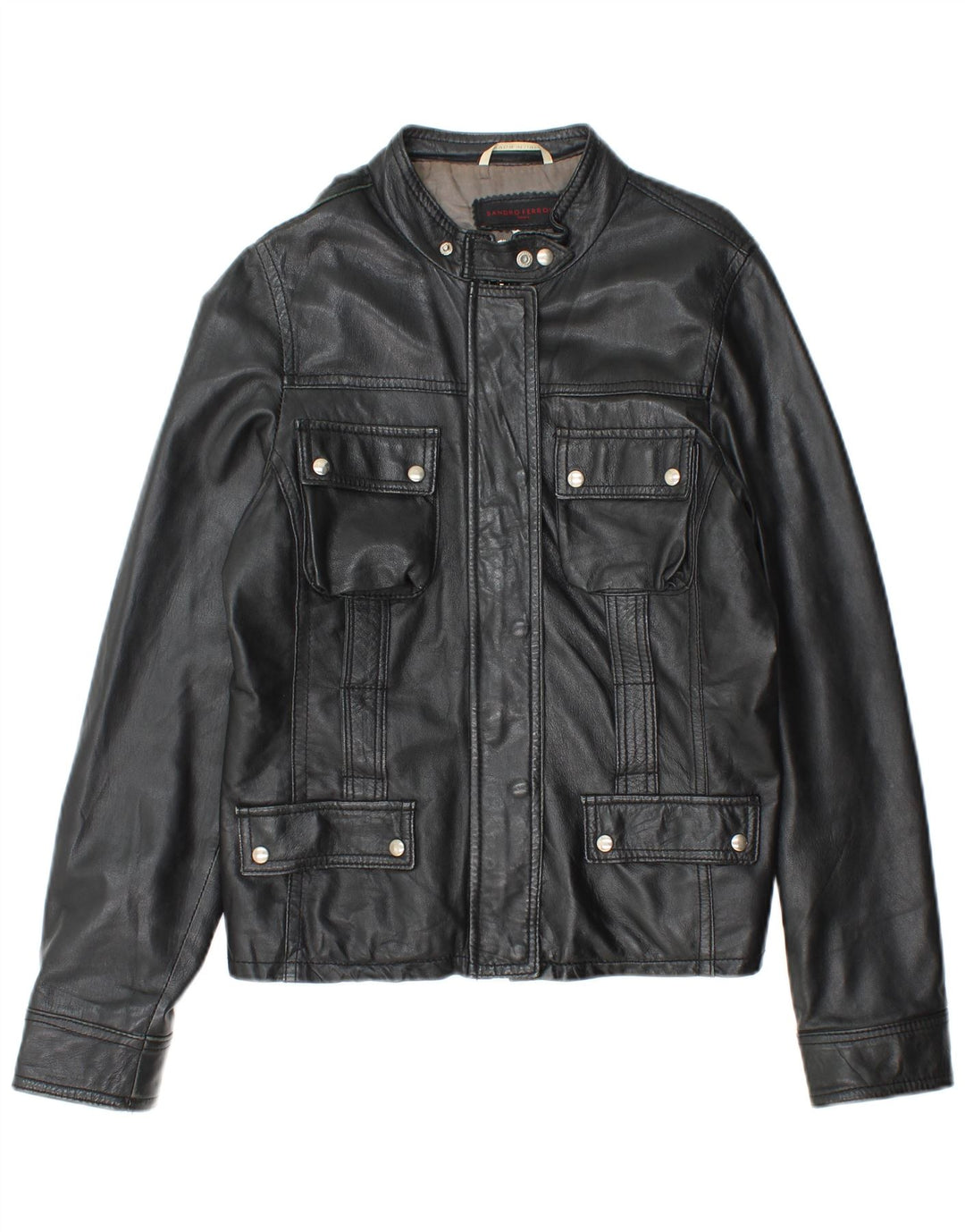 SANDRO FERRONE Женская кожаная куртка UK 14, большая черная кожа