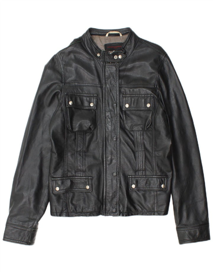 SANDRO FERRONE Женская кожаная куртка UK 14, большая черная кожа