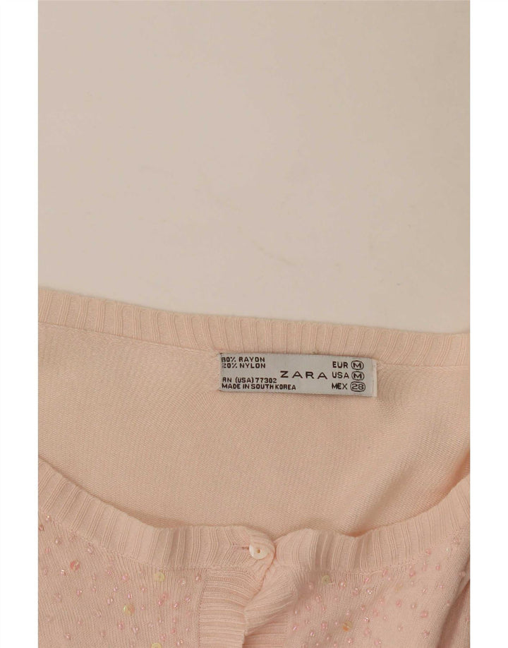 Женский укороченный кардиган Zara UK 12, средний розовый вискоза