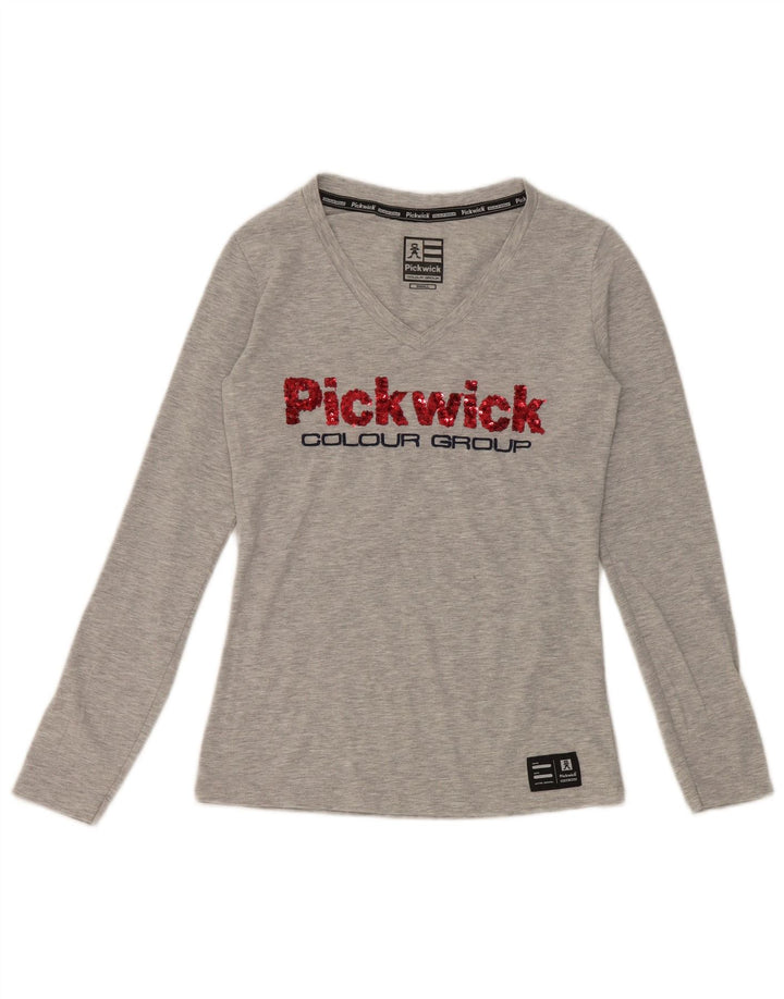 Pickwick Женский топ с графическим рисунком, длинный рукав, Великобритания, 8, маленький серый, вискоза с крапинками