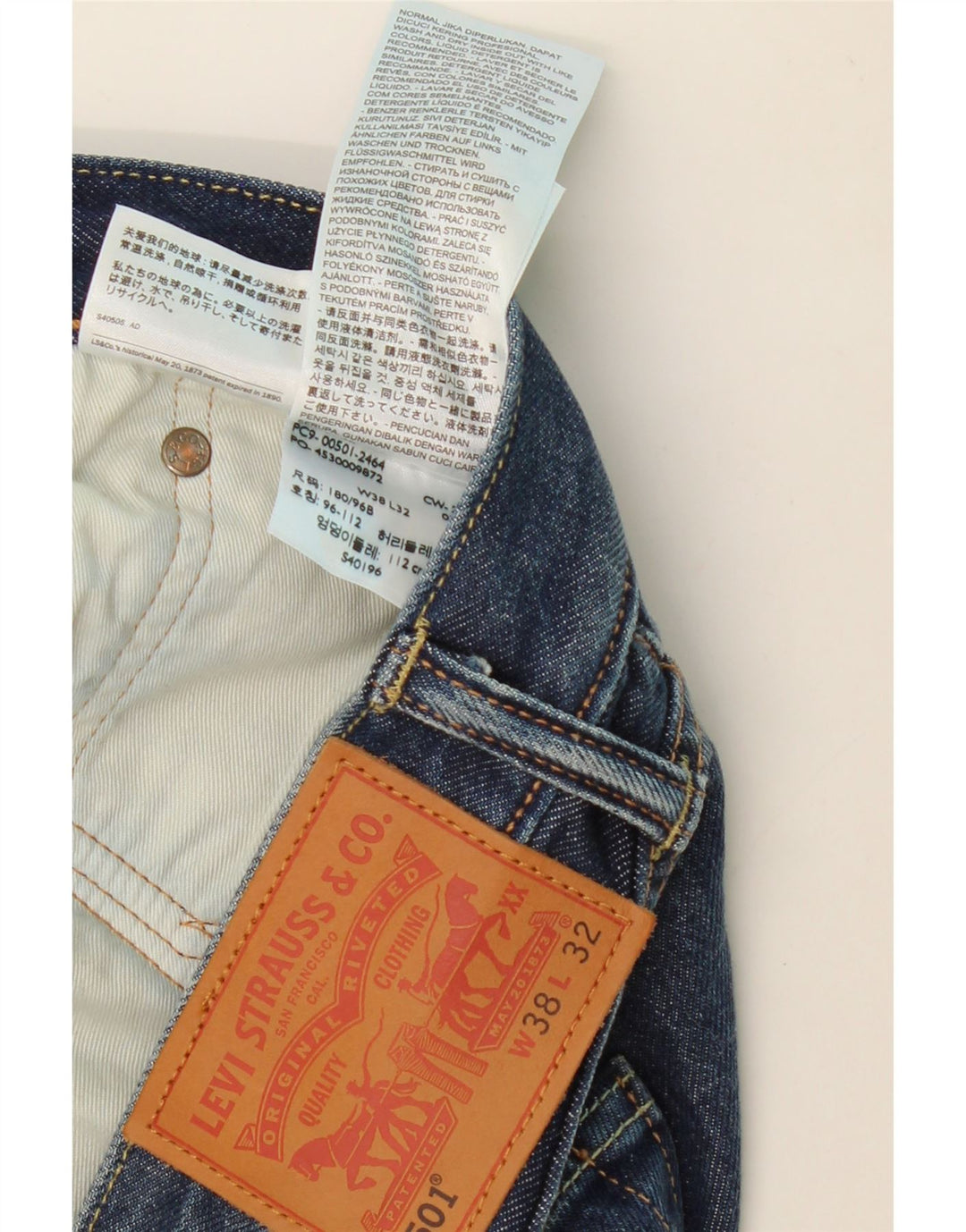 Мужские прямые джинсы LEVI'S 501 W38 L32 синие, хлопок